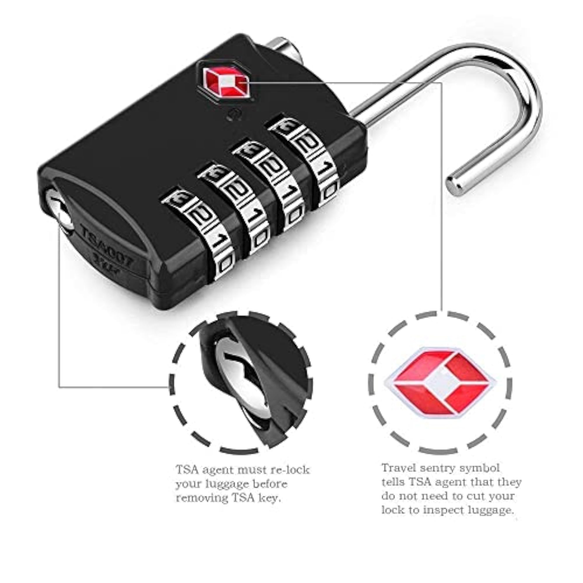 TSA Approved 4 Digit Luggage Locks, Re-settable Keyless Lock